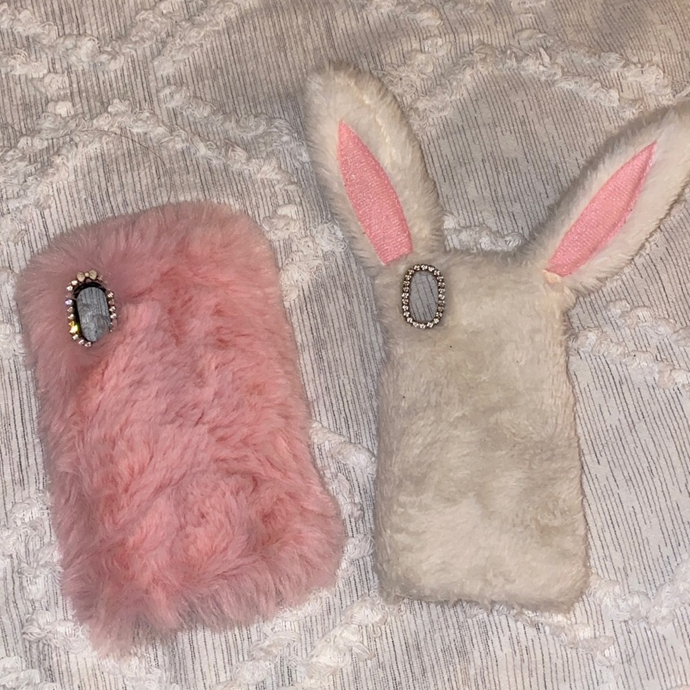 Set of Furry Phone Case with Rhinestones